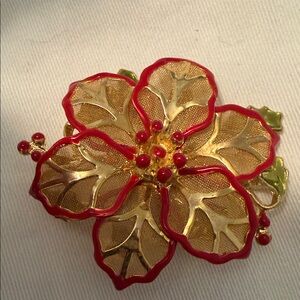 Kenneth Cole Gold and Red Floral Brooch
